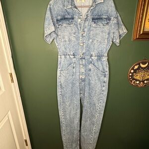 We The Free Acid Wash Denim Jumpsuit in Light Blue